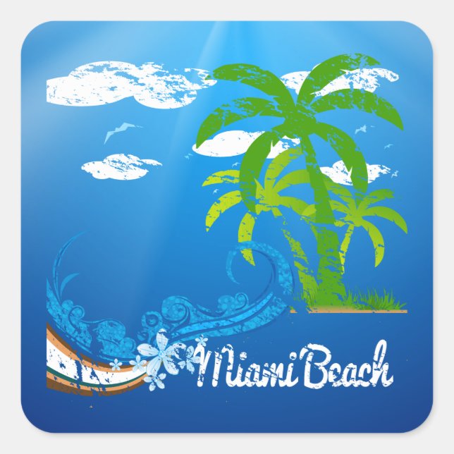 Miami Beach Florida Souvenir Quadratischer Aufkleber (Vorderseite)