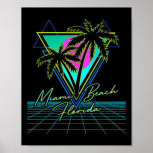 Miami Beach Florida Trip Retro 80er Vaporwave Grid Poster