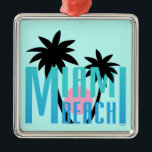 Miami-Beach-Florida-Typografie Silbernes Ornament<br><div class="desc">Diese originelle,  einzigartige Typografie von "Miami Beach,  Florida mit Palmen und rosa Sonne" sieht großartig auf Telefonkisten,  Aufkleber,  Schmuck,  Gürtelschnallen,  Notenbücher und mehr aus. Design von Inge Lewis. Eine tolle Geschenkidee für alle,  die Miami Lieben. Weitere passende Artikel finden Sie im ingeinc.com Boutique Store.</div>