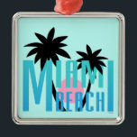 Miami-Beach-Florida-Typografie Silbernes Ornament<br><div class="desc">Diese originelle,  einzigartige Typografie von "Miami Beach,  Florida mit Palmen und rosa Sonne" sieht großartig auf Telefonkisten,  Aufkleber,  Schmuck,  Gürtelschnallen,  Notenbücher und mehr aus. Design von Inge Lewis. Eine tolle Geschenkidee für alle,  die Miami Lieben. Weitere passende Artikel finden Sie im ingeinc.com Boutique Store.</div>