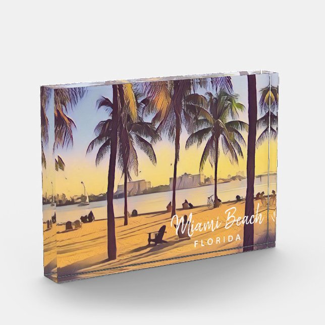 Miami Beach Florida Vintage Aquarellbahn Fotoblock (Links)