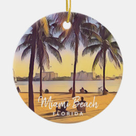 Miami Beach Florida Vintage Aquarellbahn Keramik Ornament