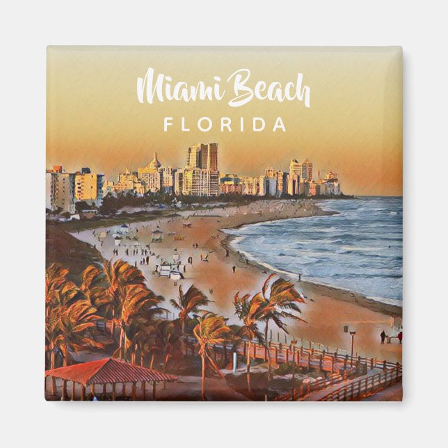 Miami Beach Florida Vintage Aquarellbahn Magnet (Vorne)