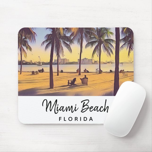 Miami Beach Florida Vintage Aquarellbahn Mousepad (Mit Mouse)
