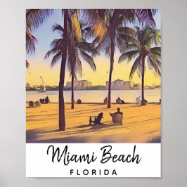 Miami Beach Florida Vintage Aquarellbahn Poster