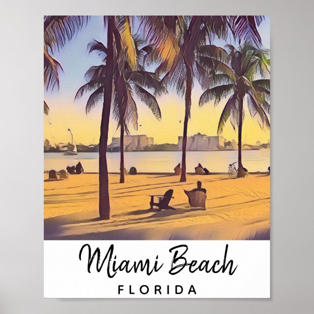 Miami Beach Florida Vintage Aquarellbahn Poster (Vorne)