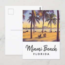 Miami Beach Florida Vintage Aquarellbahn Postkarte