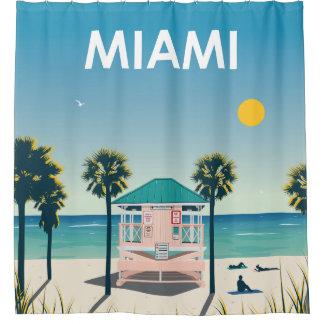 Miami Beach Florida Vintage Travel Duschvorhang