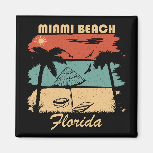 Miami Beach Florida Vintager Sonnenuntergang Magnet (Vorne)