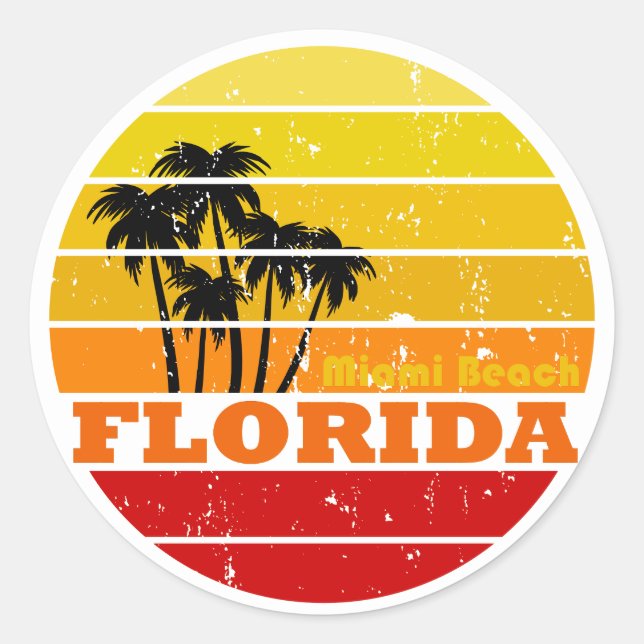 Miami Beach Florida Vintager Sonnenuntergang Runder Aufkleber (Vorderseite)