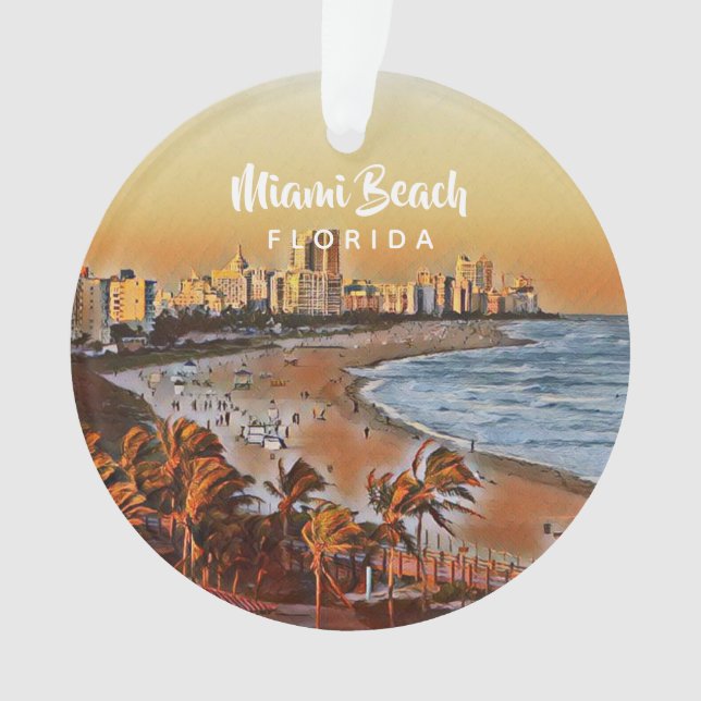 Miami Beach Floride Aquarelle Vintage Art (devant)