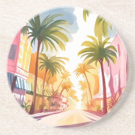 Miami Beach | Helle farbenfrohe Aquarellmalerei Getränkeuntersetzer