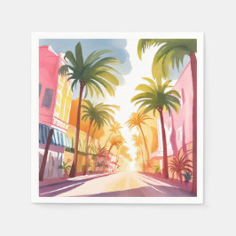 Miami Beach | Helle farbenfrohe Aquarellmalerei Serviette