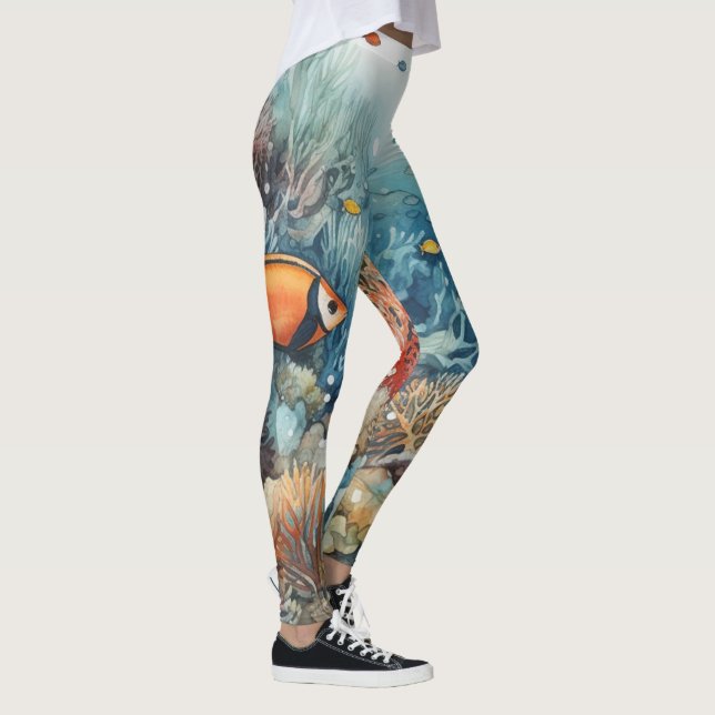 Miami Beach Korallenriff und Fische Aquarell Leggings (Rechts)