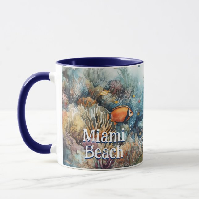 Miami Beach Korallenriff und Fische Aquarell Tasse (Links)