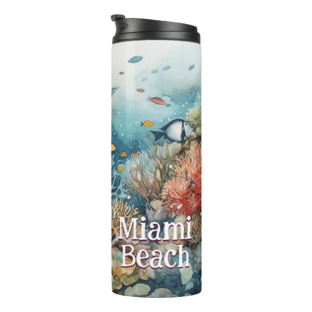 Miami Beach Korallenriff und Fische Aquarell Thermosbecher (Nach rechts gedreht)