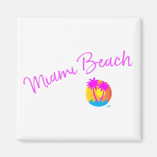 Miami-Beach-Logo-Sonnenpalmen-pink Magnet (Vorne)