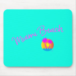 Miami-Beach-Logo-Sonnenpalmen-pink türkis Mousepad