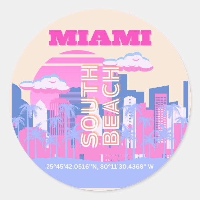 Miami Beach, Miami Art, Preppy Runder Aufkleber (Vorderseite)