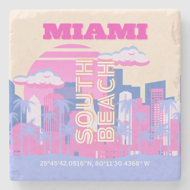Miami Beach, Miami Art, Preppy Steinuntersetzer (Vorderseite)
