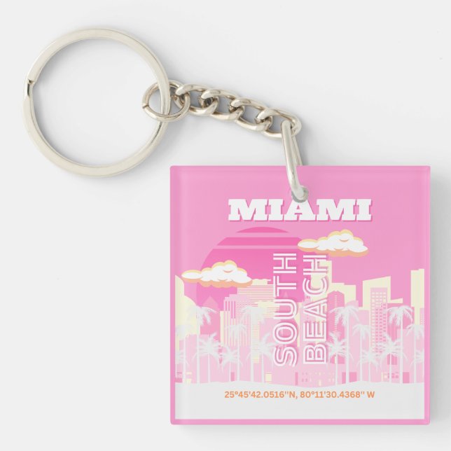 Miami Beach, Miami Travel Art, Preppy, Pink Schlüsselanhänger (Vorderseite)