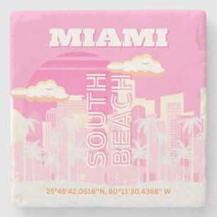 Miami Beach, Miami Travel Art, Preppy, Pink Steinuntersetzer