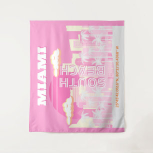 Miami Beach, Miami Travel Art, Preppy, Pink Wandteppich