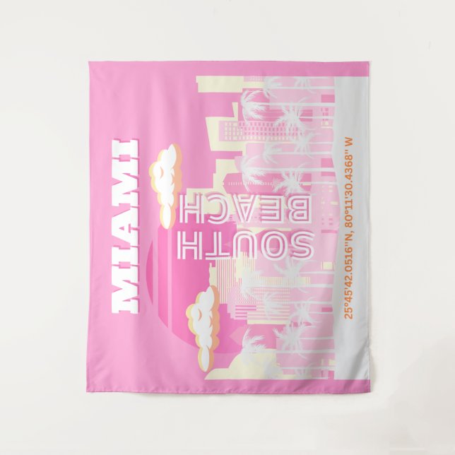 Miami Beach, Miami Travel Art, Preppy, Pink Wandteppich (Vorderseite)