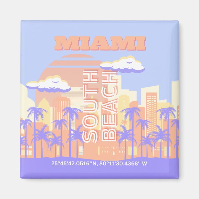 Miami Beach, Miami Travel Art, Preppy Room, Pastel Magnet (Vorne)