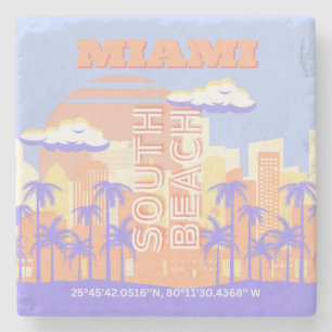 Miami Beach, Miami Travel Art, Preppy Room, Pastel Steinuntersetzer