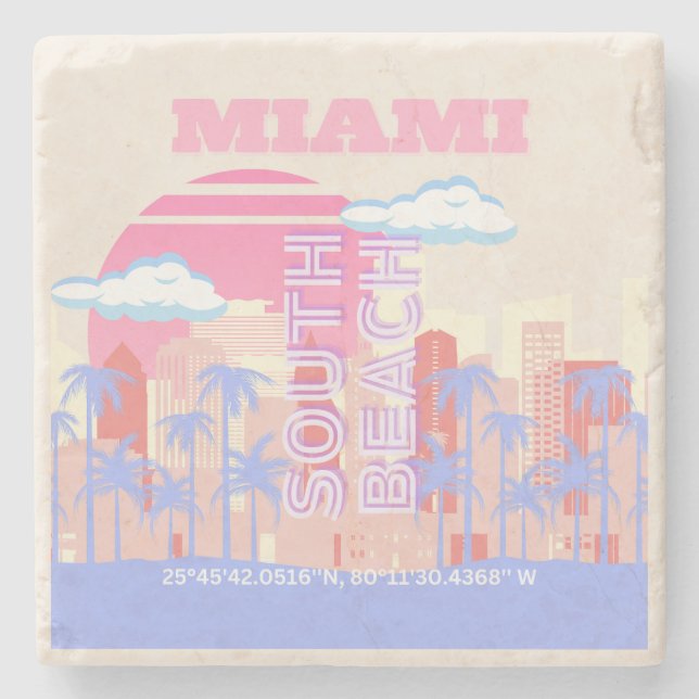 Miami Beach, Miami Travel Art, Preppy Room, Pastel Steinuntersetzer (Vorderseite)