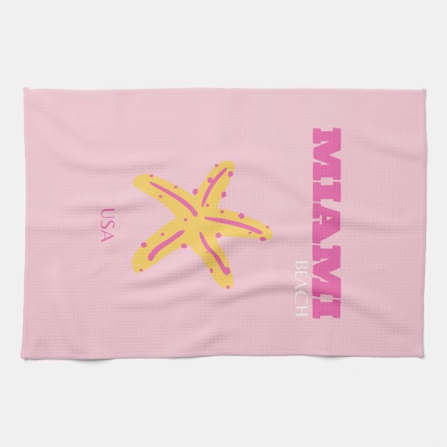 Miami Beach, Miami Travel Art, Preppy Room, Pink Geschirrtuch (Horizontal)