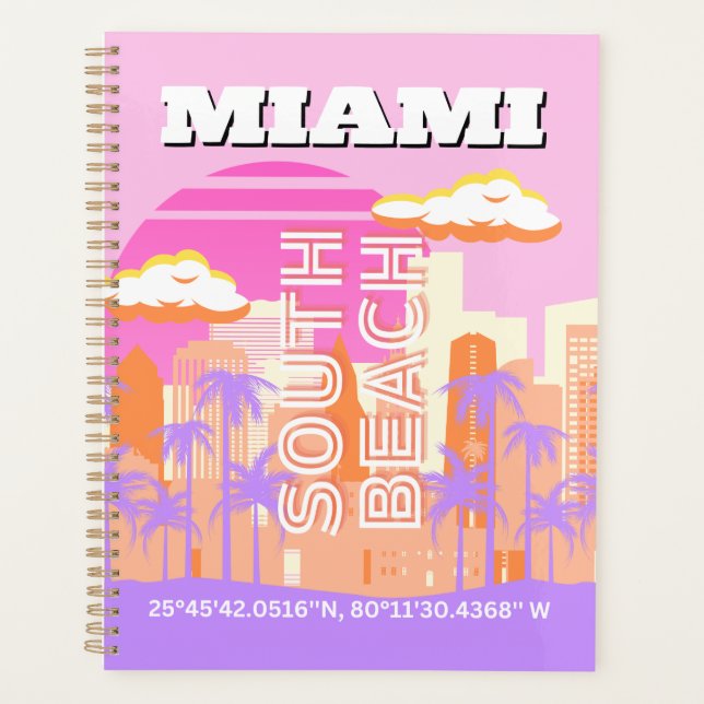 Miami Beach, Miami Travel Art, Preppy Room, Pink Planer (Vorderseite)