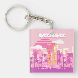 Miami Beach, Miami Travel Art, Preppy Room, Pink Schlüsselanhänger