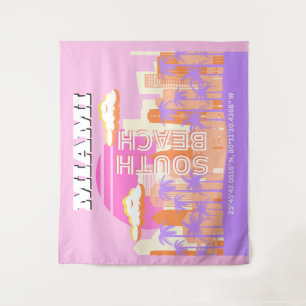 Miami Beach, Miami Travel Art, Preppy Room, Pink Wandteppich