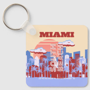 Miami Beach, Miami Travel Art, Retro Schlüsselanhänger