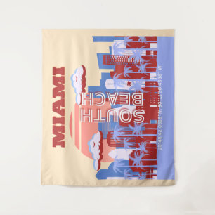 Miami Beach, Miami Travel Art, Retro Wandteppich