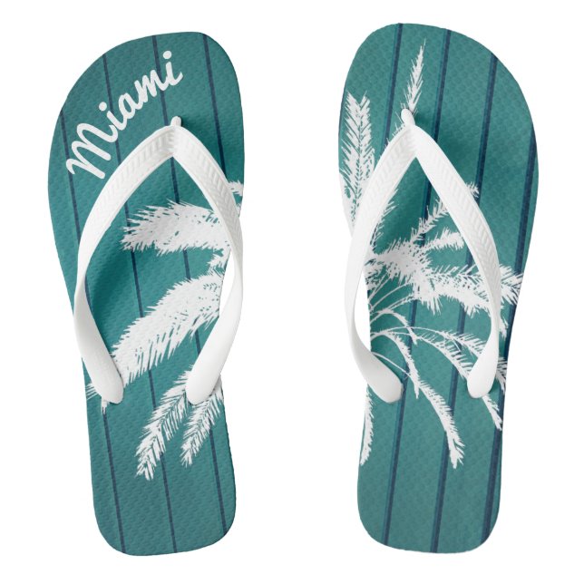 Miami Beach Palm Trees Blau und weiß Flip Flops (Fußbett)