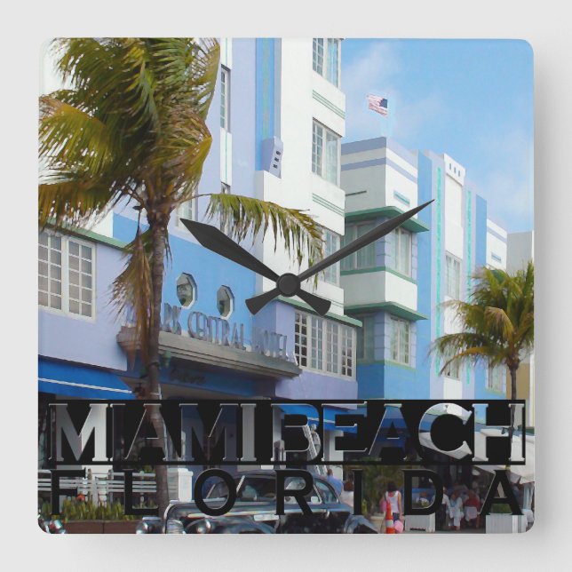 Miami Beach Quadratische Wanduhr (Vorderseite)