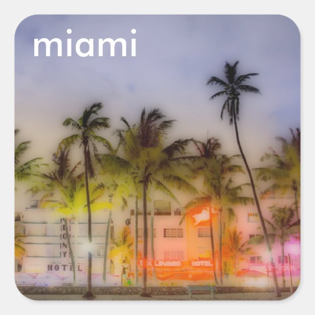 Miami BEACH Quadratischer Aufkleber (Vorderseite)