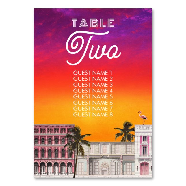 Miami Beach Rainbow Row Charleston Palm Wedding Tischnummer (Vorderseite)