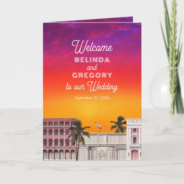 Miami Beach Rainbow Row Hochzeitsablaufplan Programm (Vorderseite)