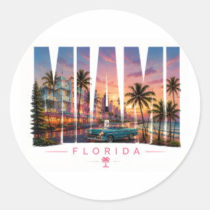 🌴 Miami Beach Reise Küstenansichten 🌴 Runder Aufkleber