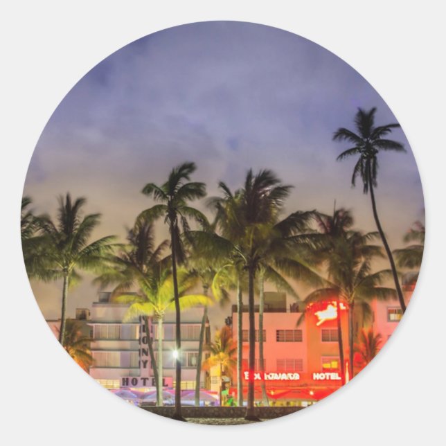 Miami Beach Runder Aufkleber (Vorderseite)