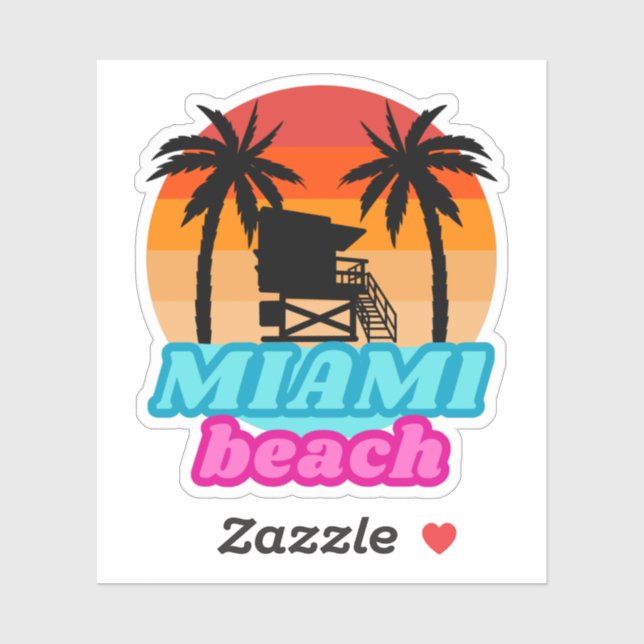 Miami Beach Sommer Zeit Rettungsschwimmer Turm 2 Aufkleber (Blatt)
