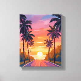 Miami Beach Sonnenuntergang Palme Tropisch Leinwanddruck