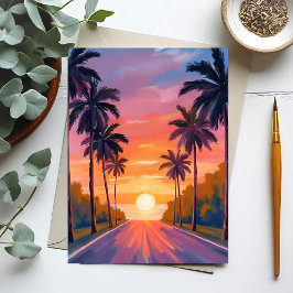 Miami Beach Sonnenuntergang Palme Tropisch Postkarte