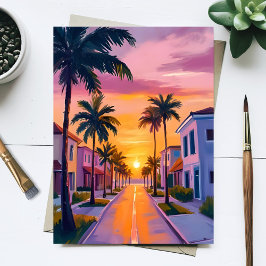 Miami Beach Sunset | Ocean Florida Watercolor Postkarte
