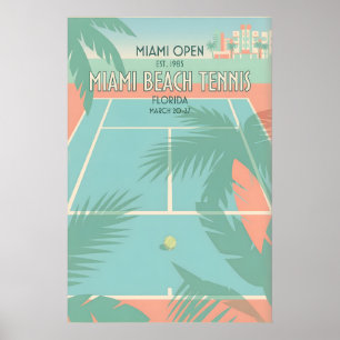 Miami Beach Tennis Druck Retro Sport Kunst in Blau Poster