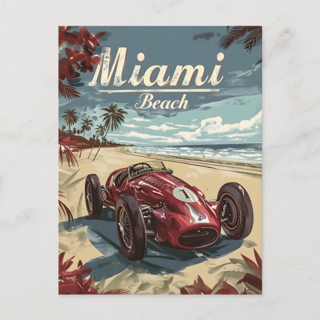 Miami Beach Vintager Rennwagen Postkarte (Vorderseite)